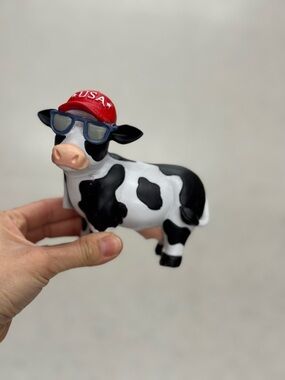 Cow Figurine with Red USA Hat and Sunglasses
